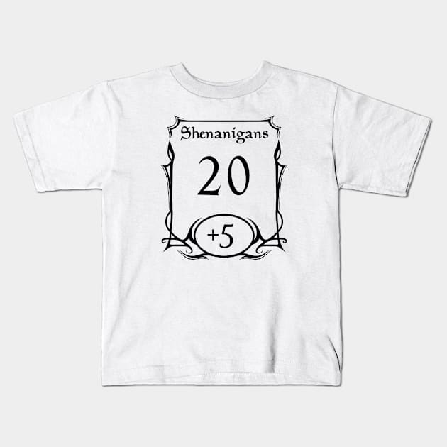 DnD Stat Shenanigans Kids T-Shirt by Vivid Chaos